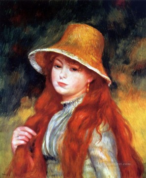  sombrero Pintura al %C3%B3leo - chica con sombrero de paja Pierre Auguste Renoir